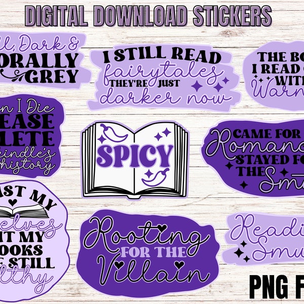 Printable Smut Stickers Bundle / Reading PNG Stickers / Print and Cut Spicy Books / Smut PNG / Romance Reader PNG / Adult stickers / Book