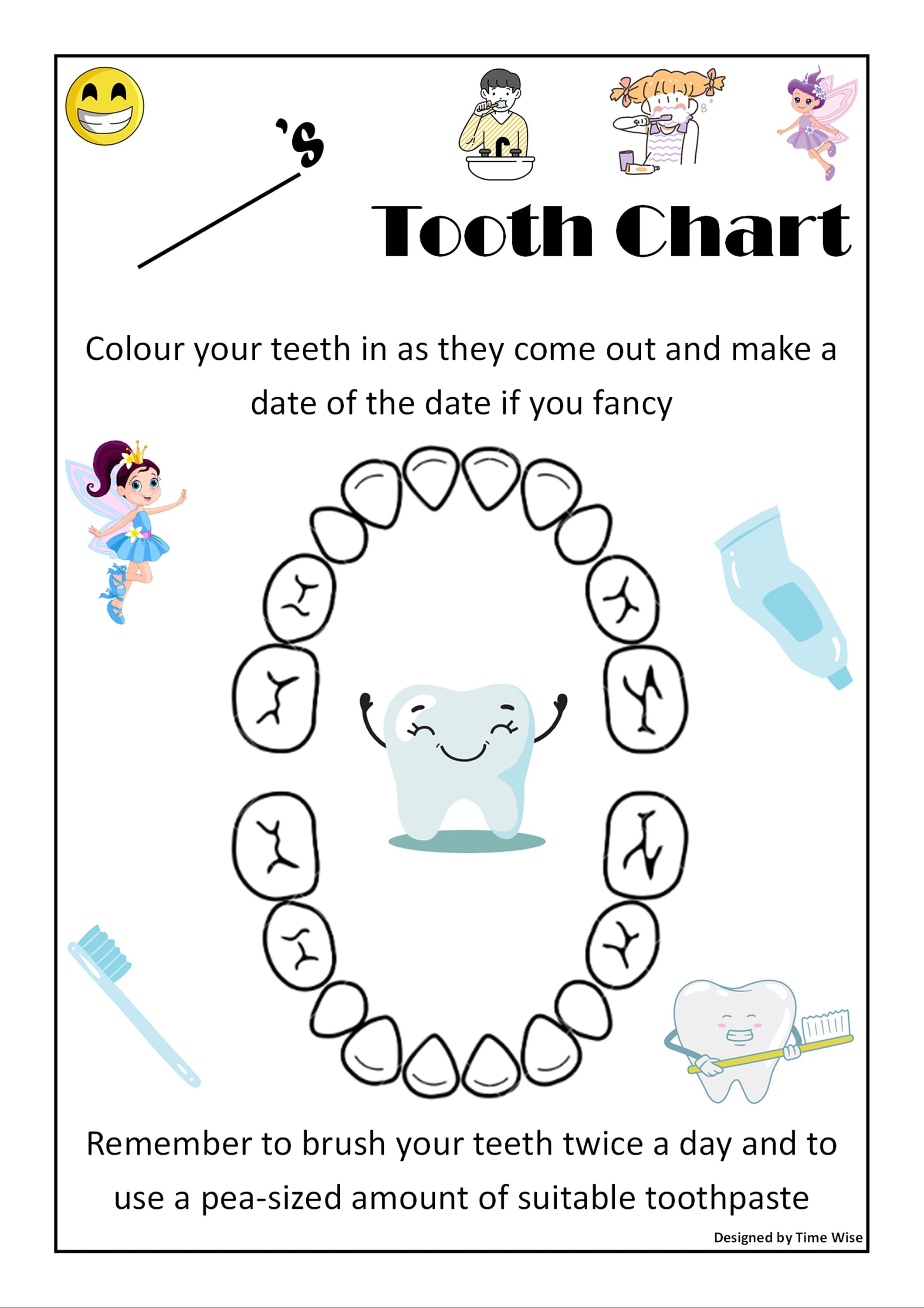 Simple Tooth Chart Printable Tooth Chart Digital Tooth Etsy
