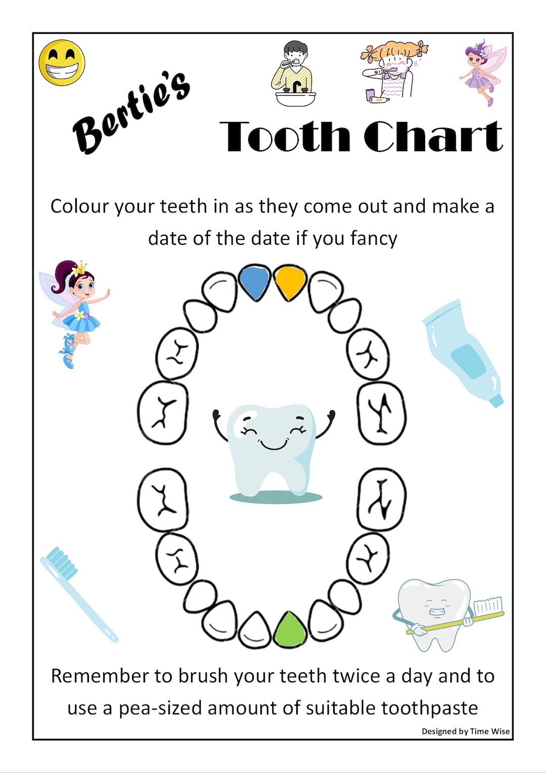 Simple Tooth Chart Printable Tooth Chart Digital Tooth - Etsy