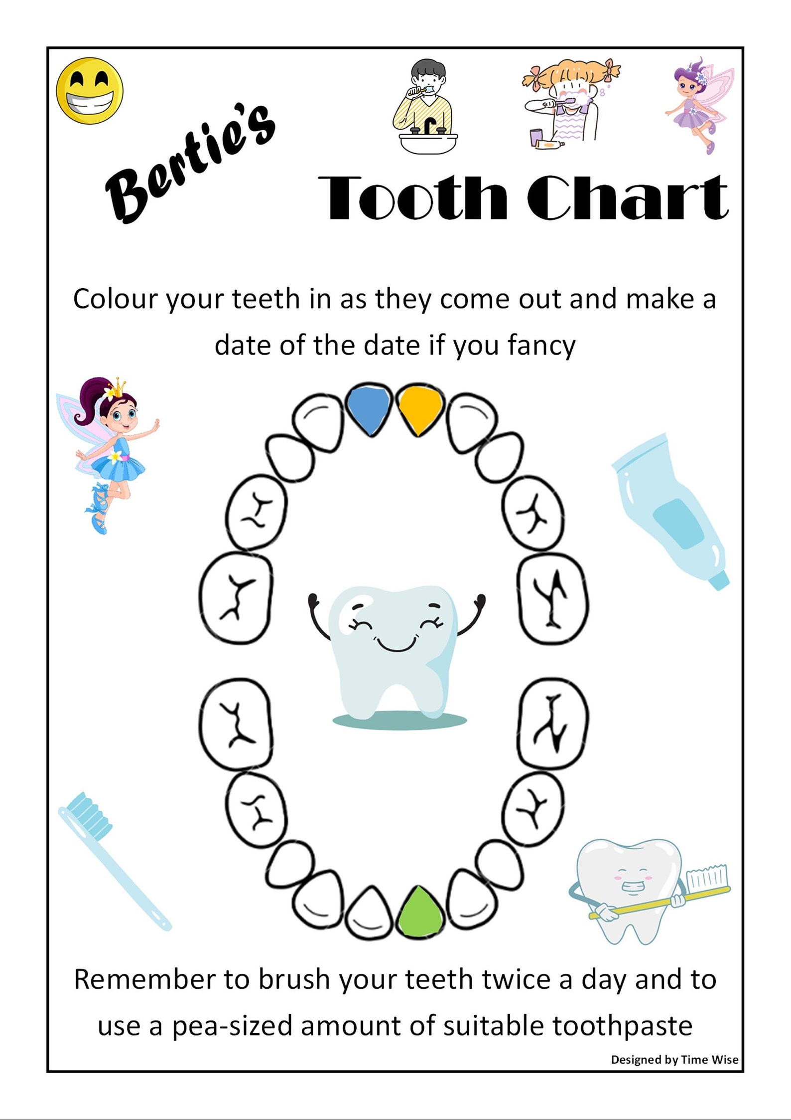 Simple Tooth Chart Printable Tooth Chart Digital Tooth - Etsy