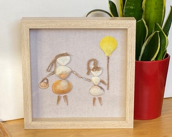 Seashell Art Shadow Box: Mother & Daughter Coastal Decor