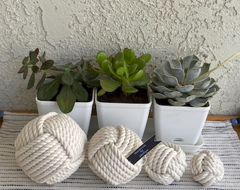 Set of 4 Cotton Rope Monkey Fist Knots: Nautical Decor
