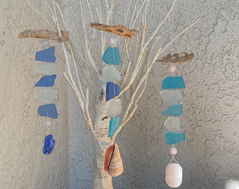 Sea Glass Suncatcher, Sea Glass Sun Hanging, Beach Hanging, Sea Glass Mobile, Beach Chime, Christmas Ornament, Wind Chime