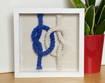 Love Knot Shadowbox: Nautical Wedding Unity Art, Blue & Natural Rope