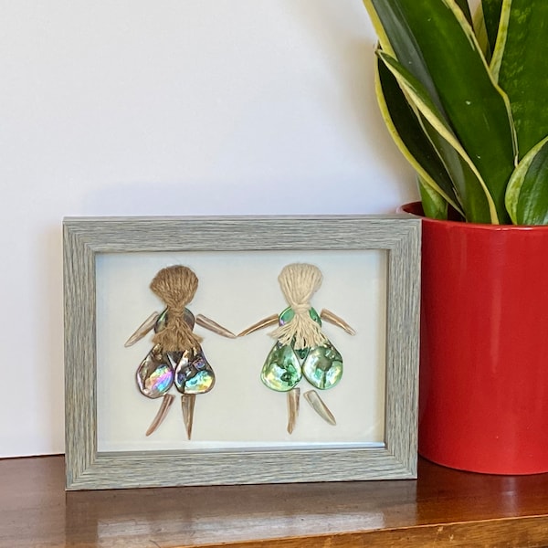 Seashell Friends, Shell People, Seashell shadowbox, Two Ladies/Divas.