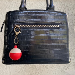 Nautical Buoy Keychain: Red & White Wood Charm