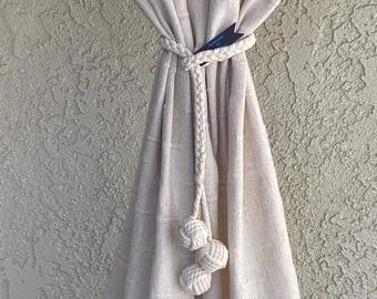 Nautical Monkey Fist Curtain Tieback: Coastal Rope Window Decor