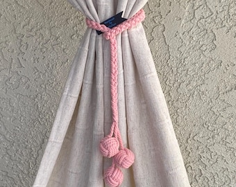 Pink Monkey Fist Curtain Tieback: Nautical Coastal Window Decor