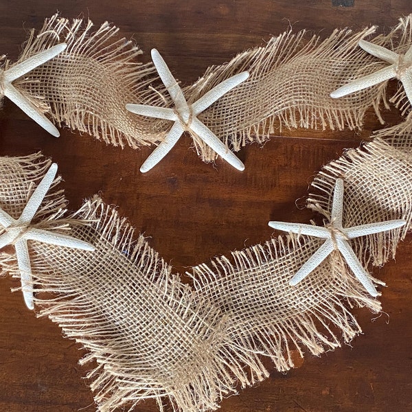 Starfish Garland, Christmas Nautical Garland, Burlap Garland, Nautical Decor, Beach Decoration, Seashells