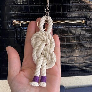 Nautical bag charm, Stylish bag charm for purse, Purse accessories, Nautical knot keychain. figure eight purple