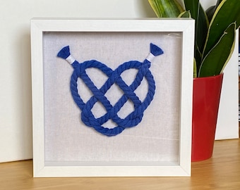 Handcrafted Royal Blue Love Knot - Nautical Rope Art in White Frame