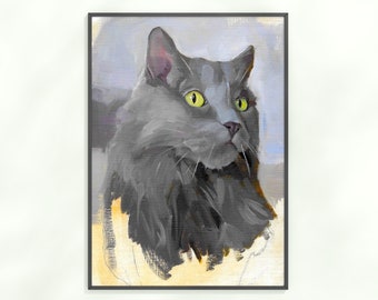 Imprimible / Retrato de gato Pintura al óleo / Descarga digital