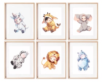 Impresión de vivero Safari, decoración de vivero Safari anime, conjunto de 6 animales de vivero Safari imprimibles, arte de pared de vivero para imprimir