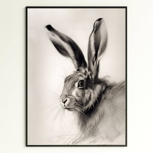 DRUCKBARE Kaninchen Kunstdruck, Kaninchen Bleistiftzeichnung Wandkunst, Tierskizze, Wildlife Poster INSTANT DOWNLOAD