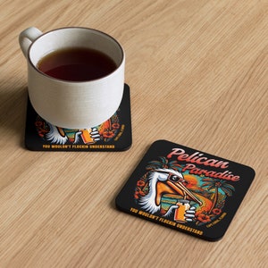 Pelican Paradise cork-back coaster- Black