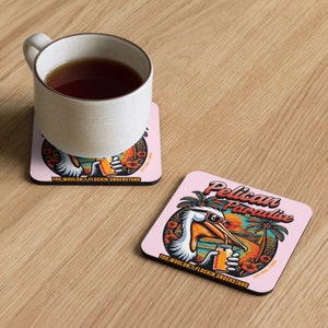 Pelican Paradise cork-back coaster- Pink
