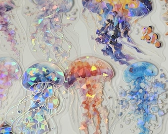 5 Jellyfish Shiny Aesthetic Stickers Holo Stickers for Water Bottles Laptops Notebooks Scrapbook Journal FREE DELIVERY+ FREE Stickers!