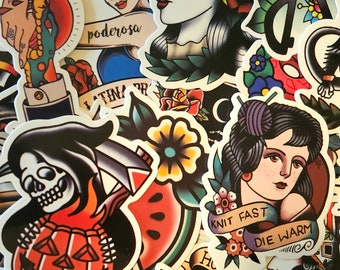 5 Tattoo Style Waterproof Stickers: Dark Artsy Gothic Glossy Decals