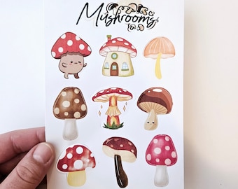 Mushroom Sticker Set - Cute Mushroom Cottage core Sticker set for Journals, Planners, Notebooks FREE DELIVERY