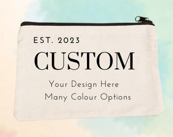Personalized Zippered Pouch with Iron-on Design - Custom Zippered Canvas  Makeup Bag Bridal Survival Kit Gift Pencil Case with Name or Image
