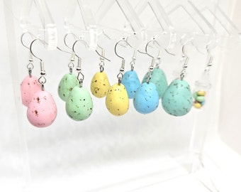 Mini Egg Earrings - Mini Candy Egg Earrings - Robins Egg Earrings - Candy Egg in Glass Jar - Handmade Polymer Clay Easter Gift Eggies