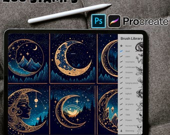 200+ Mystical Moon Procreate Stamps - Crescent Moon - Celestial Procreate Stamps ~  Procreate Universe
