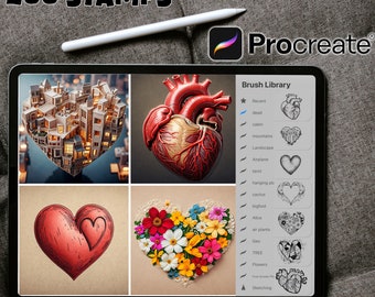 200 Procreate Heart Stamps, Heart Digital Stamps, Photoshop Stamps Digital Download