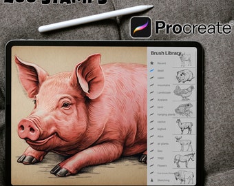 200 Procreate Farm Animal Stamps, Farm Animal Digital Stamps