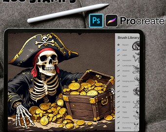 200 Pirate Digital Art, Procreate Stamps, Digital Photoshop Brushes - Pirate Svg Digital
