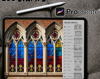 200 Vintage Procreate Stamps Brushes, Vintage Windows, Pro Create Brushes Digital Download