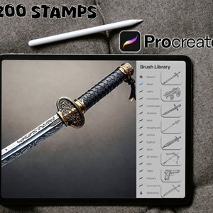 200 Swords And Weapons Procreate Stamps ~ Swords And Weapons Designs & photoshop brushes