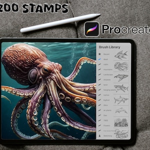200 Procreate Sea Creature Stamps, Ocean Animals Digital Stamps