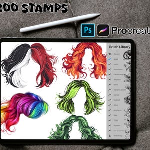 200 Hair Brush Procreate Stamps ~ Hair Wigs & photoshop brushes - Hair Brushes