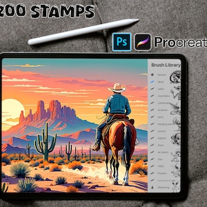 200 Cowboy Procreate Stamps ~ Western Cowboy Designs & Items