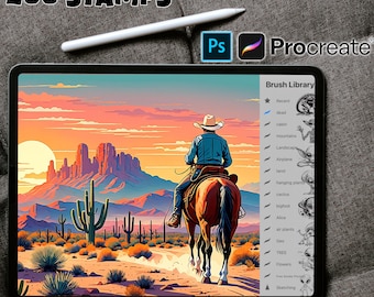 200 Cowboy Procreate Stamps ~ Western Cowboy Designs & Items