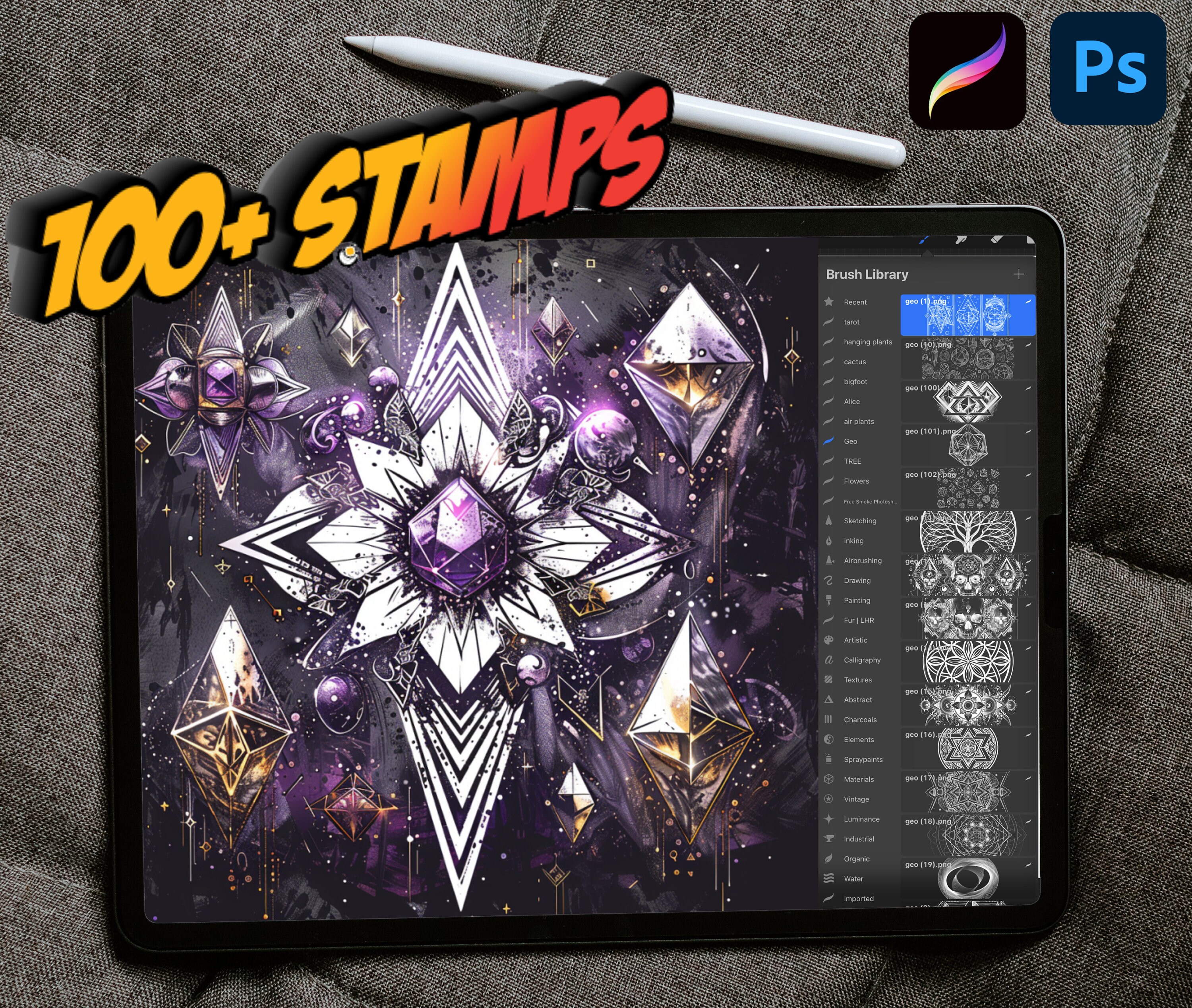 Sacred Geometry Photoshop Brush Set, 100 Procreate Mandala Stamps ...