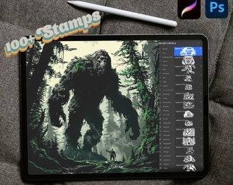 Bigfoot-stempels voor voortplanting, 100+ digitale stempelsborstels, Jungle Animal Photoshop-stempels, Pro Create Brushes Digitale download