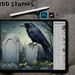 200 Cemetery Procreate Stamps Grave Yard Scene ~ Creepy Grave Cemetery Tombstone