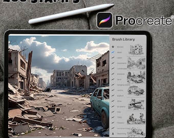 200 Post Apocalyptic Procreate Stamps Brushes, end of the word, Pro Create Brushes Digital Download