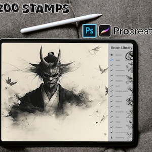 200 Japanese Traditional Ink Procreate Stamps | Japanese Tattoo Stamps  | procreate brushes | Traditional Japanese