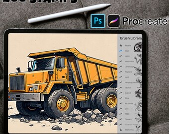 200 Construction Workers Procreate Stamps ~ Construction Trucks And items