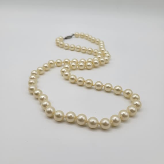 Vintage Glass Pearl Necklace with Sterling Filigr… - image 1