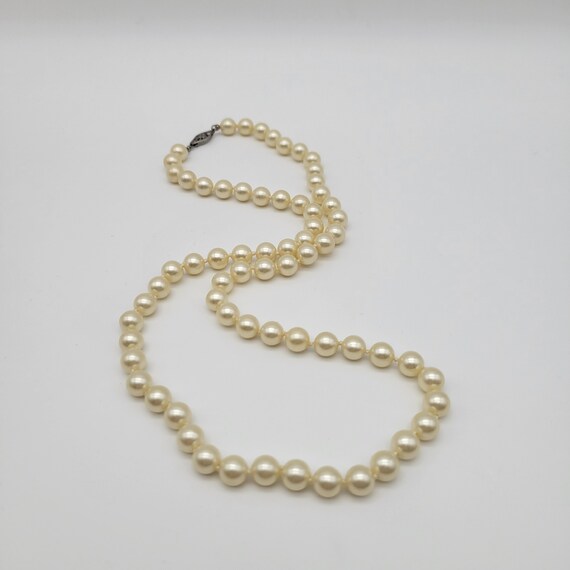 Vintage Glass Pearl Necklace with Sterling Filigr… - image 3