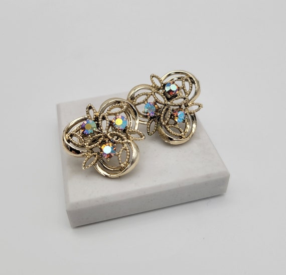 Vintage Coro Aurora Borealis Clip On Earrings Iri… - image 2
