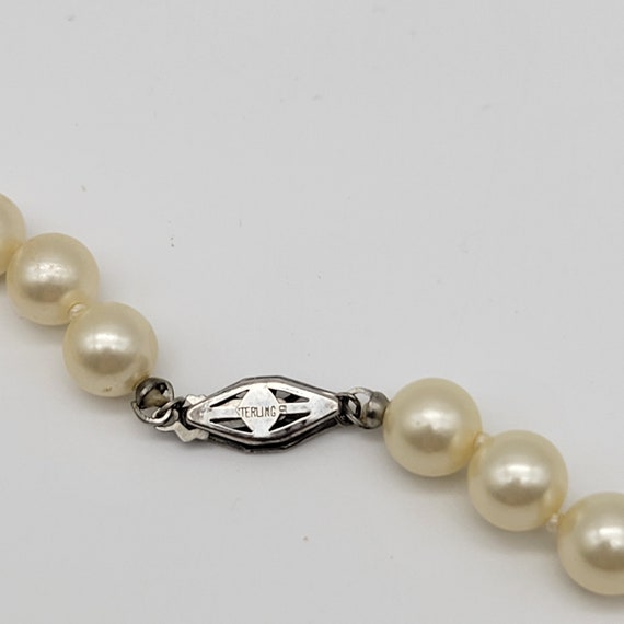 Vintage Glass Pearl Necklace with Sterling Filigr… - image 8