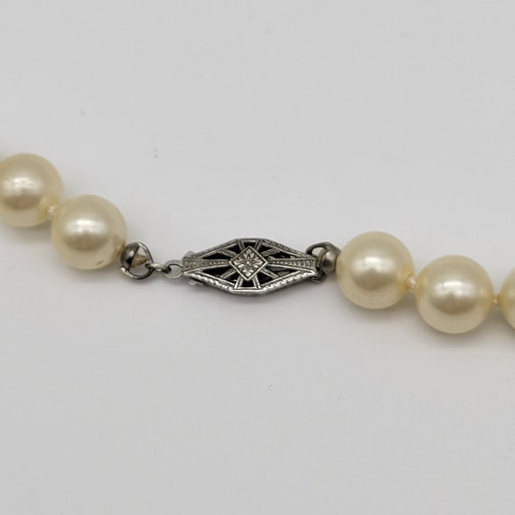 Vintage Glass Pearl Necklace with Sterling Filigr… - image 7
