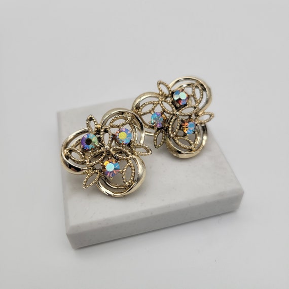Vintage Coro Aurora Borealis Clip On Earrings Iri… - image 3