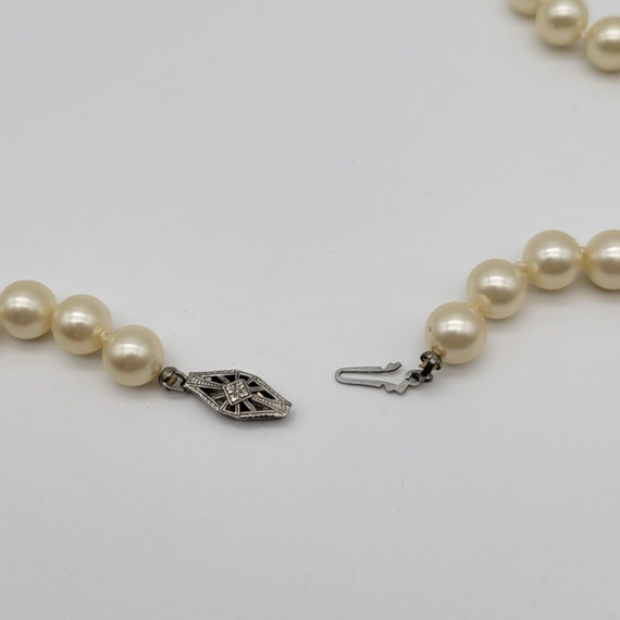 Vintage Glass Pearl Necklace with Sterling Filigr… - image 6