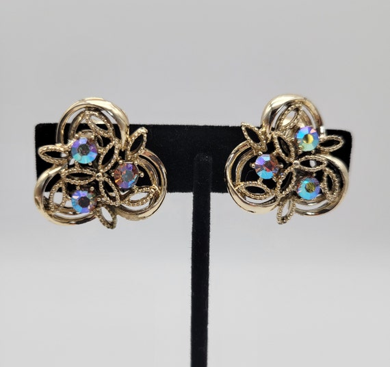 Vintage Coro Aurora Borealis Clip On Earrings Iri… - image 1