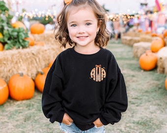 Pocket Personalized Fall Monogram Shirt for Girls, Toddler Fall Sweatshirt, Cute Monogram Sweatshirts for Kids
